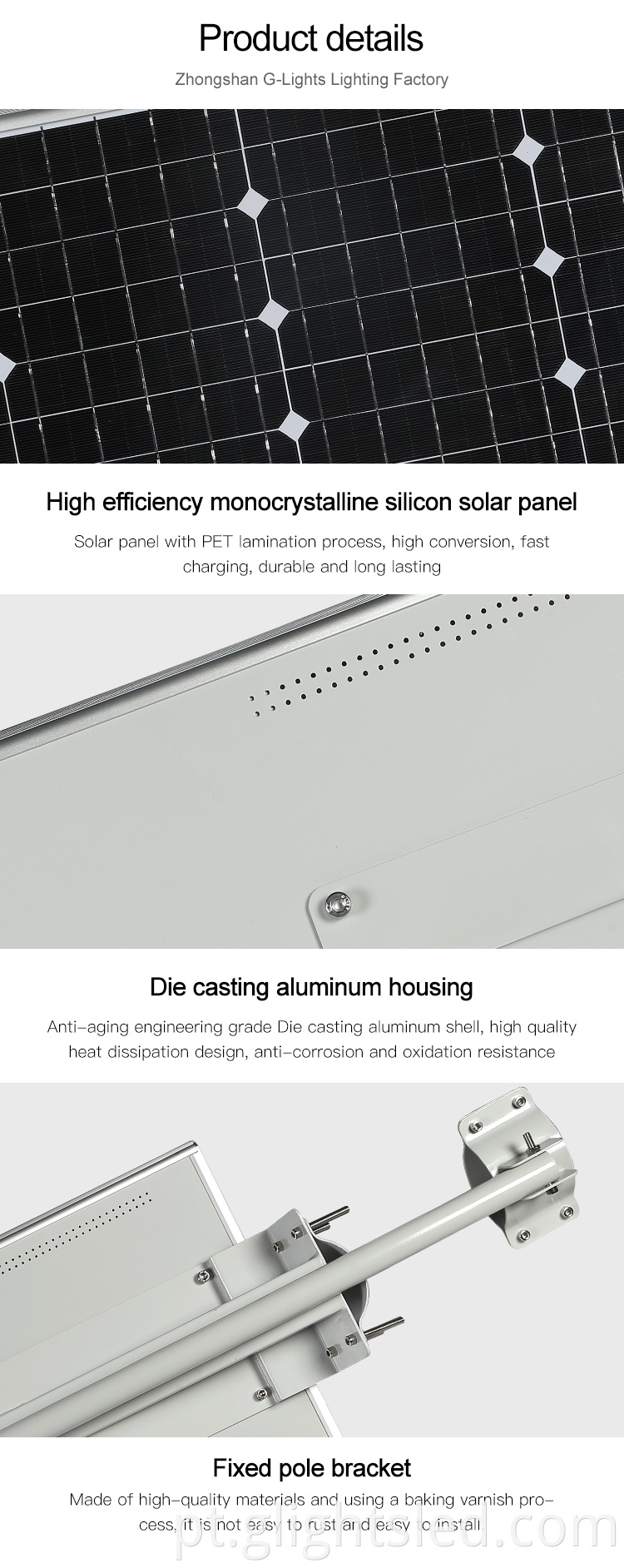 Alumínio IP65 SMD 60WATT 90WATT 120WATT 150WATT Todos em um LED integrado Solar Streetlight